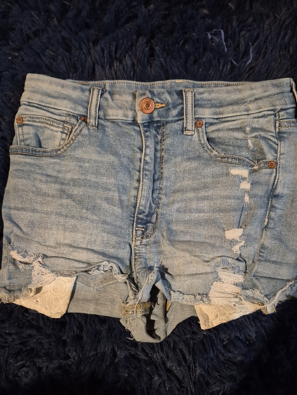 American Eagle Outfitters Light Blue Distressed Denim Lace-Trim Jean Shorts